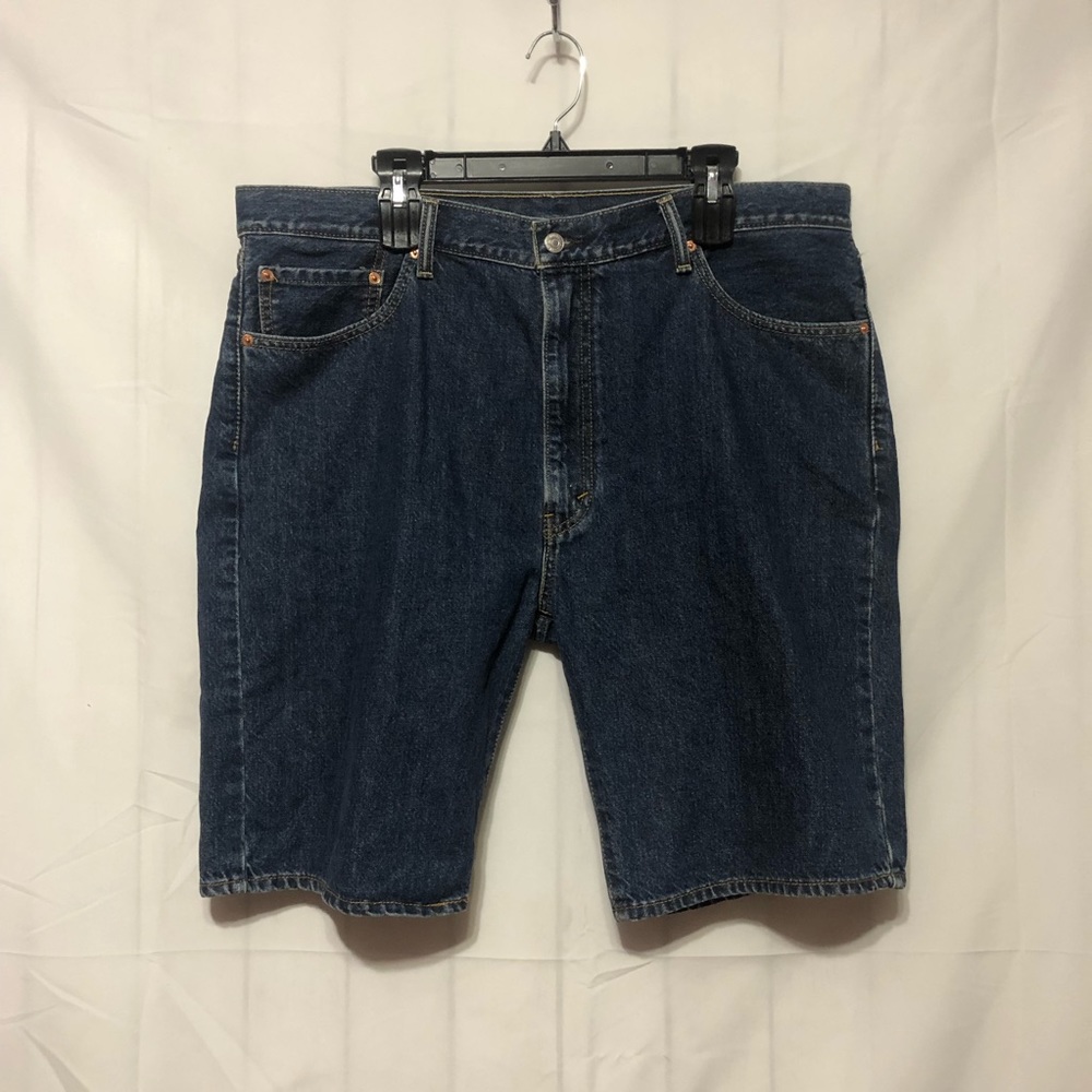 Levis 505 Blue Jean Shorts Mens 40 Regular Fit Dark Wash Denim Red Tab